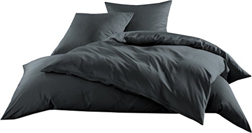 Mako-Satin Baumwollsatin Bettwäsche Uni einfarbig zum Kombinieren (Bettbezug 155 cm x 200 cm, Anthrazit) von Bettwaesche-mit-Stil
