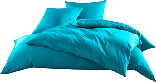Mako-Satin Baumwollsatin Bettwäsche Uni einfarbig zum Kombinieren (Bettbezug 155 cm x 200 cm, Türkis) viele Farben & Größen von Bettwaesche-mit-Stil