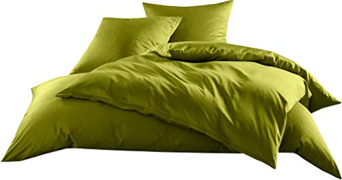 Mako-Satin Baumwollsatin Bettwäsche Uni einfarbig zum Kombinieren (Bettbezug 155 cm x 220 cm, Grün) von Bettwaesche-mit-Stil
