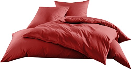 Mako-Satin Baumwollsatin Bettwäsche Uni einfarbig zum Kombinieren (Bettbezug 200 cm x 200 cm, Rot) von Bettwaesche-mit-Stil