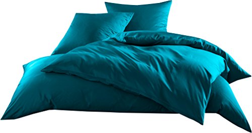 Mako-Satin Baumwollsatin Bettwäsche Uni einfarbig zum Kombinieren (Bettbezug 200 cm x 220 cm, Petrol Blau) von Bettwaesche-mit-Stil