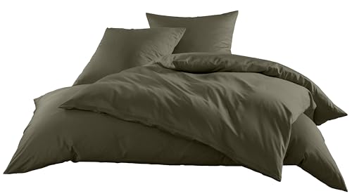 Mako-Satin Baumwollsatin Bettwäsche Uni einfarbig zum Kombinieren (Bettbezug 240 cm x 220 cm, Dark Olive) viele Farben & Größen von Bettwaesche-mit-Stil