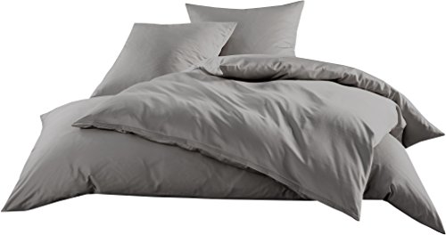 Mako-Satin Baumwollsatin Bettwäsche Uni einfarbig zum Kombinieren (Bettbezug 240 cm x 220 cm, Dunkelgrau) viele Farben & Größen von Bettwaesche-mit-Stil
