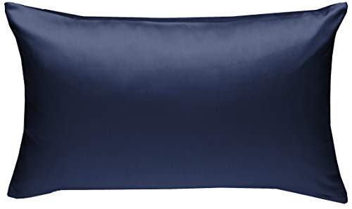 Mako-Satin Baumwollsatin Bettwäsche Uni einfarbig zum Kombinieren (Kissenbezug 40 cm x 60 cm, Dunkelblau) von Bettwaesche-mit-Stil