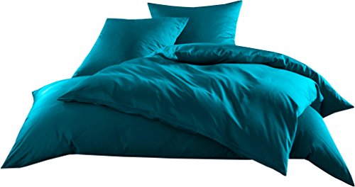 Mako-Satin Baumwollsatin Bettwäsche Uni einfarbig zum Kombinieren (Bettbezug 155 cm x 200 cm, Petrol Blau) von Bettwaesche-mit-Stil