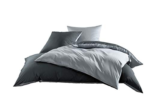Mako Satin Baumwollsatin Wende Bettwäsche Garnitur - viele Farben und Größen (grau - anthrazit, 1x 135x200 + 1x 80x80 cm) von Bettwaesche-mit-Stil
