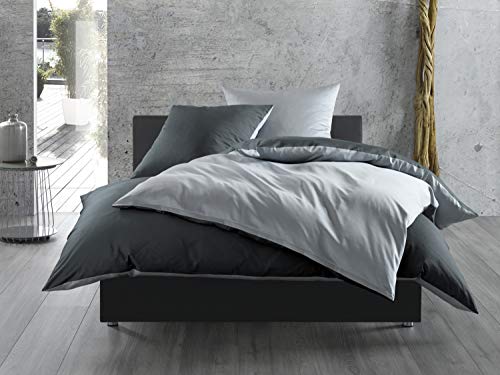 Mako Satin Baumwollsatin Wende Bettwäsche Garnitur - viele Farben und Größen (grau - anthrazit, 1x 40x80 cm) von Bettwaesche-mit-Stil