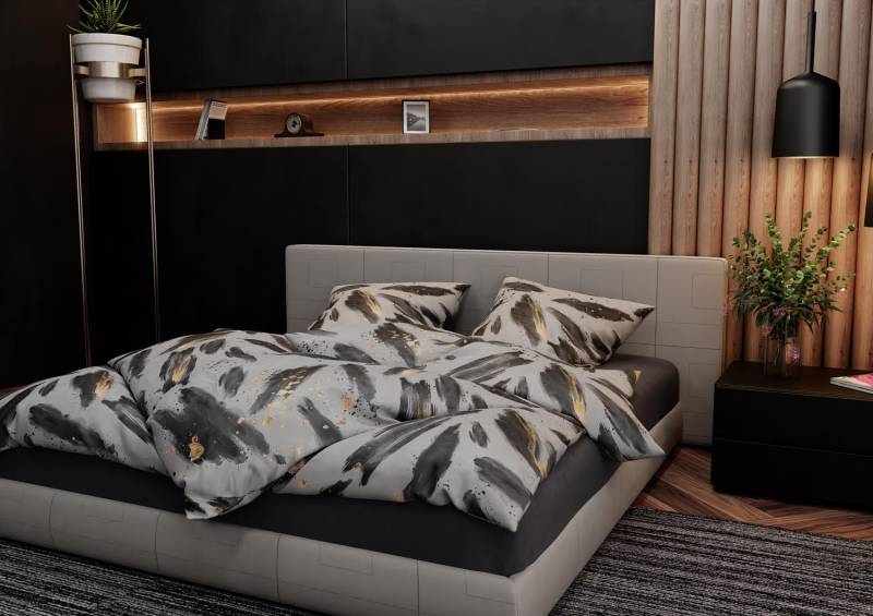 Mako Satin Bettwäsche Elegant Brush grau Garnitur 200x200 + 2x 80x80 von Bettwaesche-mit-Stil