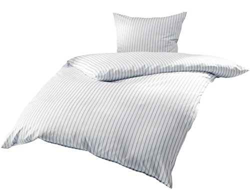Mako Satin Bettwäsche blau weiß gestreift 135x200 + 80x80 cm, 100% Baumwolle mit Reißverschluss von Bettwaesche-mit-Stil