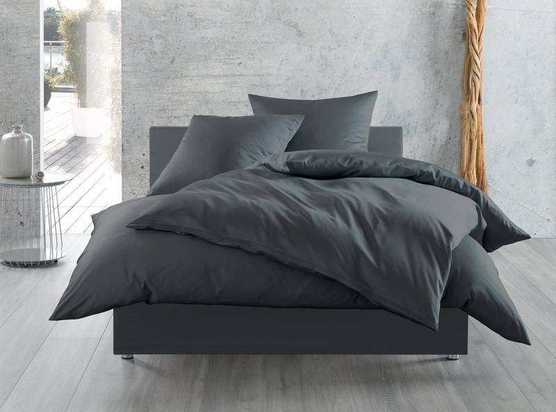 Mako Satin Bettwäsche uni Anthrazit 135x200cm 100% Baumwolle Reißverschluss seidig-weiches Hautgefühl einfarbig mercerisiert supergekämmt von Bettwaesche-mit-Stil