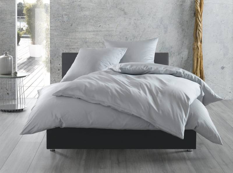 Mako Satin Bettwäsche uni Grau 135x200cm 100% Baumwolle Reißverschluss seidig-weiches Hautgefühl einfarbig mercerisiert supergekämmt von Bettwaesche-mit-Stil