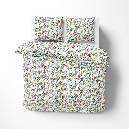 Mako Satin Blumen Bettwäsche mit Vögeln und Schmetterlingen weiß 135x200 + 80x80 100% Baumwolle Mako Satin Blumen Bettwäsche mit Vögeln und Schmetterlingen weiß 135x200 + 80x80 100% Baumwolle von Bettwaesche-mit-Stil