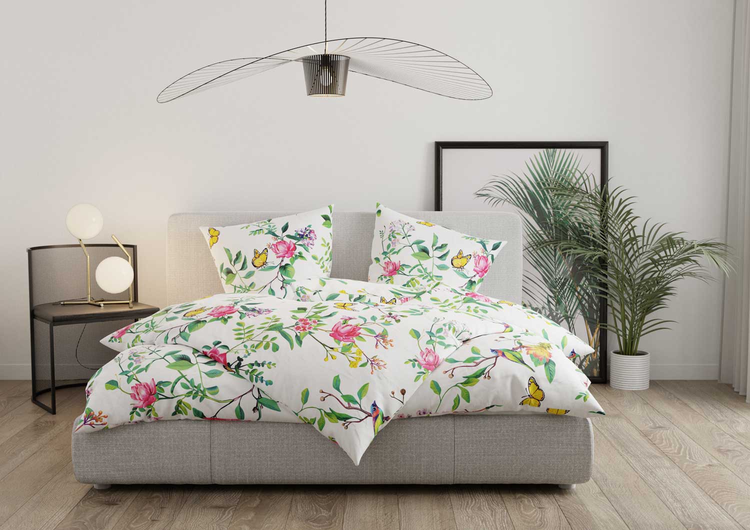 Mako Satin Blumen Kissenbezug Vögel + Schmetterlinge weiß 40x80 Mako Satin Blumen Kissenbezug Vögel + Schmetterlinge weiß 40x80 von Bettwaesche-mit-Stil