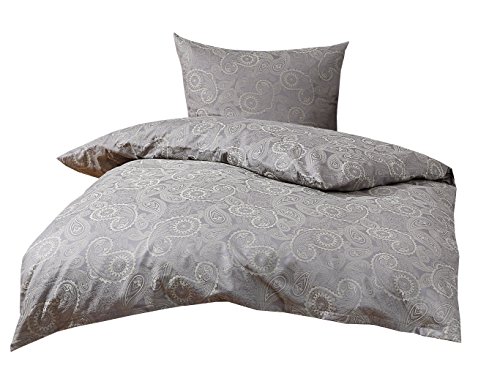 Mako Satin Damast Paisley Bettwäsche Garnitur Davos 135x200 + 80x80 hell grün - grau von Bettwaesche-mit-Stil