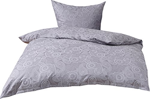 Mako Satin Damast Paisley Bettwäsche Garnitur Davos 135x200 + 80x80 weiß - grau von Bettwaesche-mit-Stil