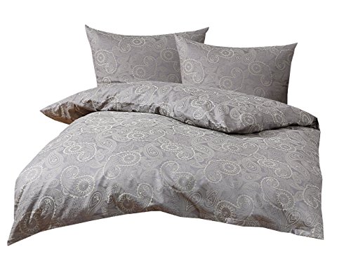 Mako Satin Damast Paisley Bettwäsche Garnitur Davos 240x220 + 2X 80x80 hell grün - grau von Bettwaesche-mit-Stil