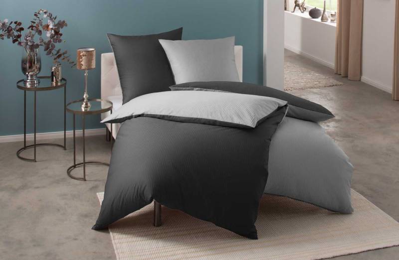 Mako Satin Damast Wendebettwäsche Streifen "Vancouver" grau/anthrazit Kissen 40x80 von Bettwaesche-mit-Stil