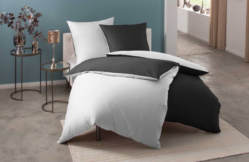 Mako Satin Damast Wendebettwäsche Streifen "Vancouver" weiß/anthrazit Kissen 40x80 von Bettwaesche-mit-Stil