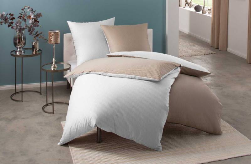 Mako Satin Damast Wendebettwäsche Streifen "Vancouver" weiß/braun Kissen 40x80 von Bettwaesche-mit-Stil