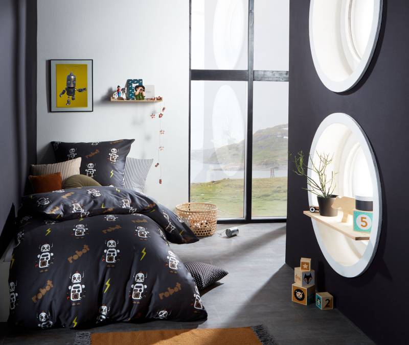 Mako Satin Kinder Bettwäsche Roboter anthrazit 135x200 + 80x80 von Bettwaesche-mit-Stil