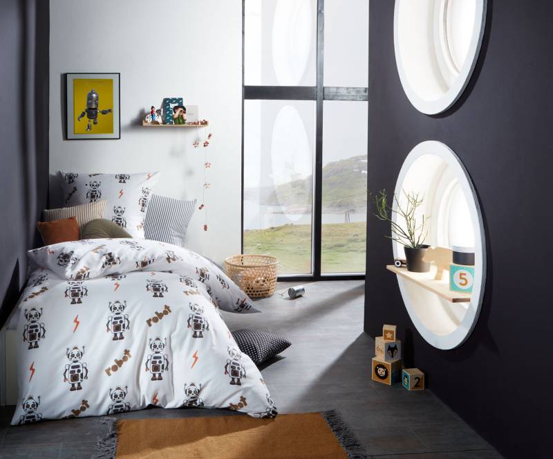 Mako Satin Kinder Bettwäsche Roboter weiß 135x200 + 80x80 von Bettwaesche-mit-Stil