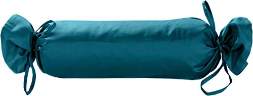 Mako Satin Kissenrolle Bezug 15x40 - Nackenrollenbezug mit Verschlussbändern aus 100% Baumwolle - Nackenrollen Bezug lang einfarbig Petrol Blau - Made in EU von Bettwaesche-mit-Stil