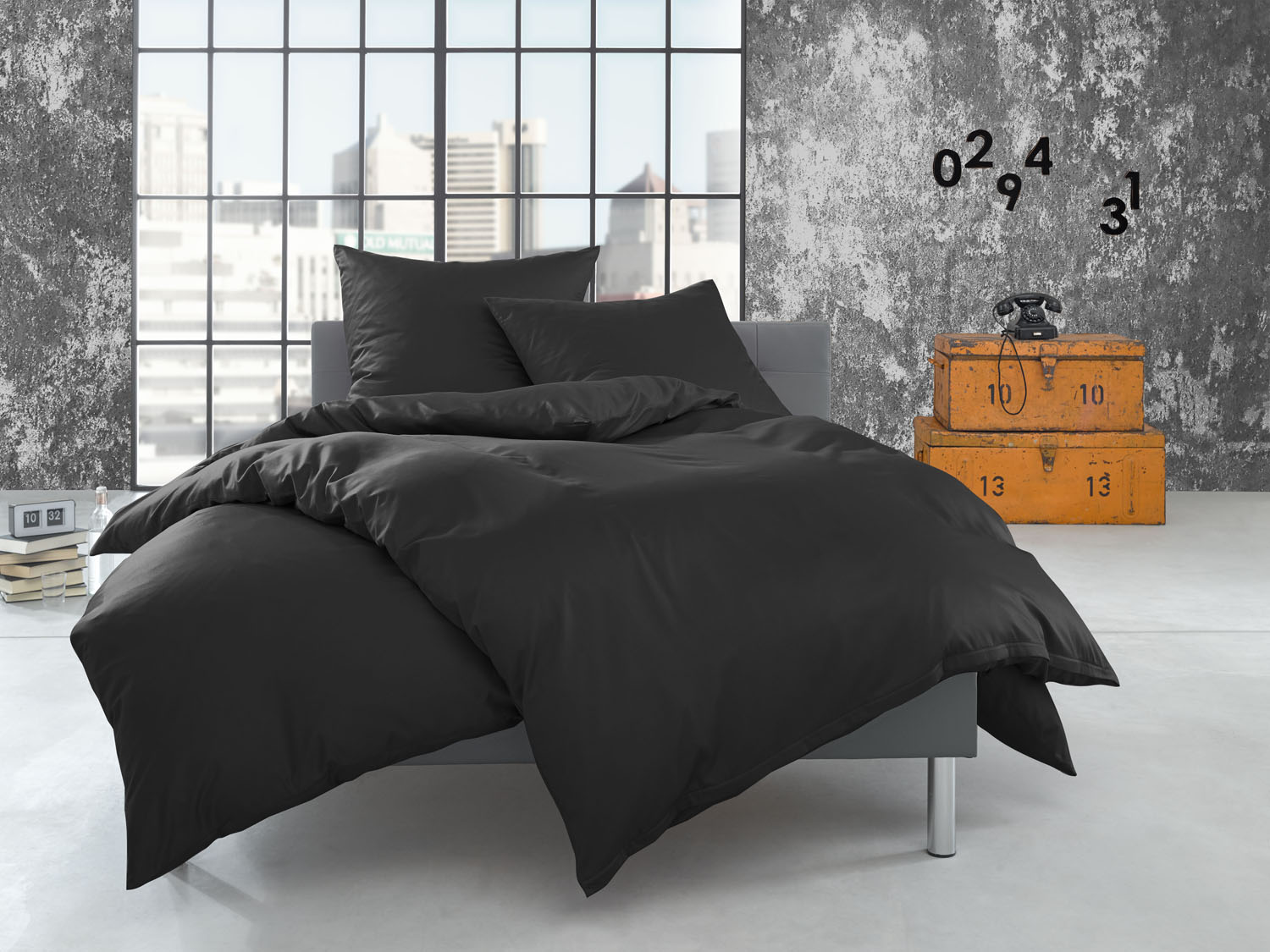 Winter Fein Flanell Bettwäsche Anthrazit 200x200cm uni kuschelig weich & warm - 100% Baumwolle Reißverschluss atmungsaktiv einfarbig von Bettwaesche-mit-Stil