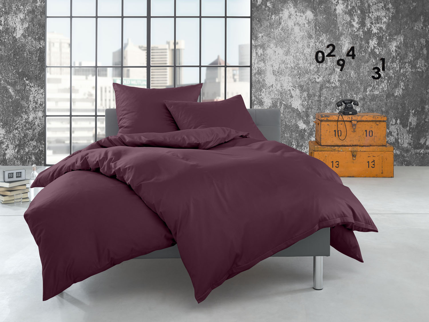 Winter Fein Flanell Bettwäsche Brombeer 135x200cm uni kuschelig weich & warm - 100% Baumwolle Reißverschluss atmungsaktiv einfarbig von Bettwaesche-mit-Stil