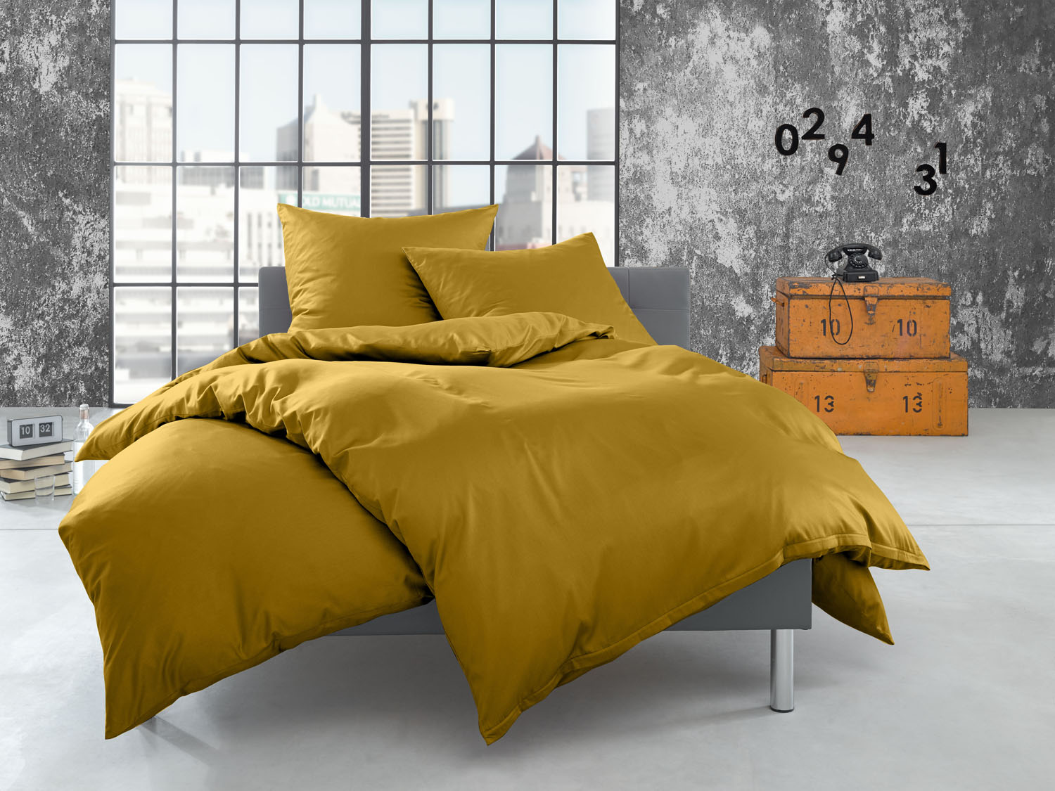 Winter Fein Flanell Bettwäsche Gold 155x220cm uni kuschelig weich & warm - 100% Baumwolle Reißverschluss atmungsaktiv einfarbig von Bettwaesche-mit-Stil