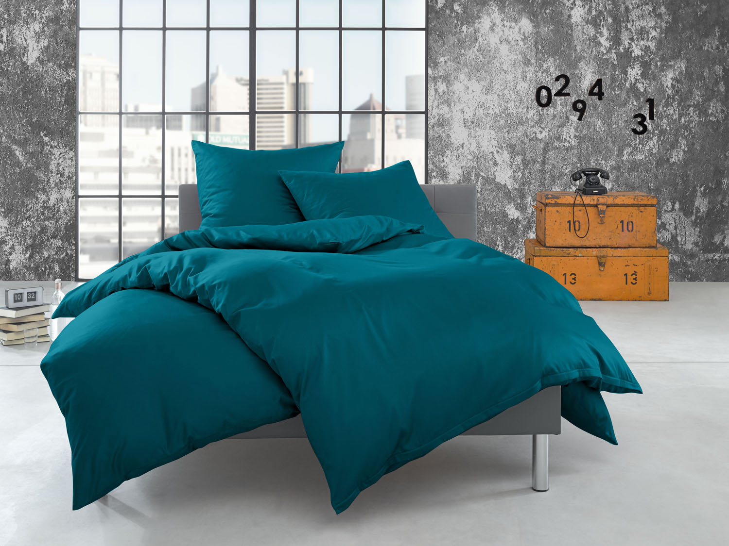 Winter Fein Flanell Bettwäsche Petrolblau 155x200cm uni kuschelig weich & warm - 100% Baumwolle Reißverschluss atmungsaktiv einfarbig von Bettwaesche-mit-Stil
