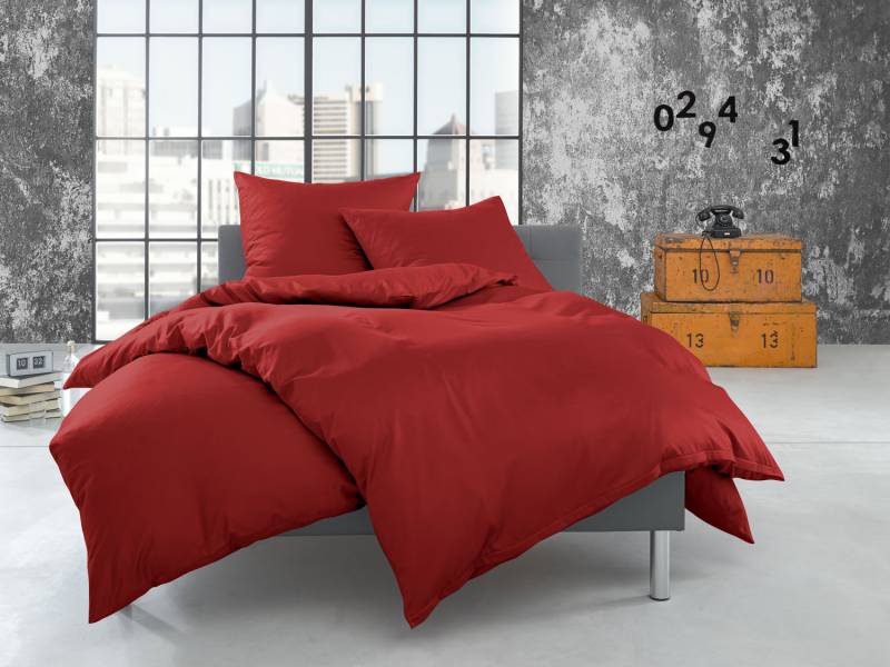 Winter Fein Flanell Bettwäsche Rot 135x200cm uni kuschelig weich & warm - 100% Baumwolle Reißverschluss atmungsaktiv einfarbig von Bettwaesche-mit-Stil