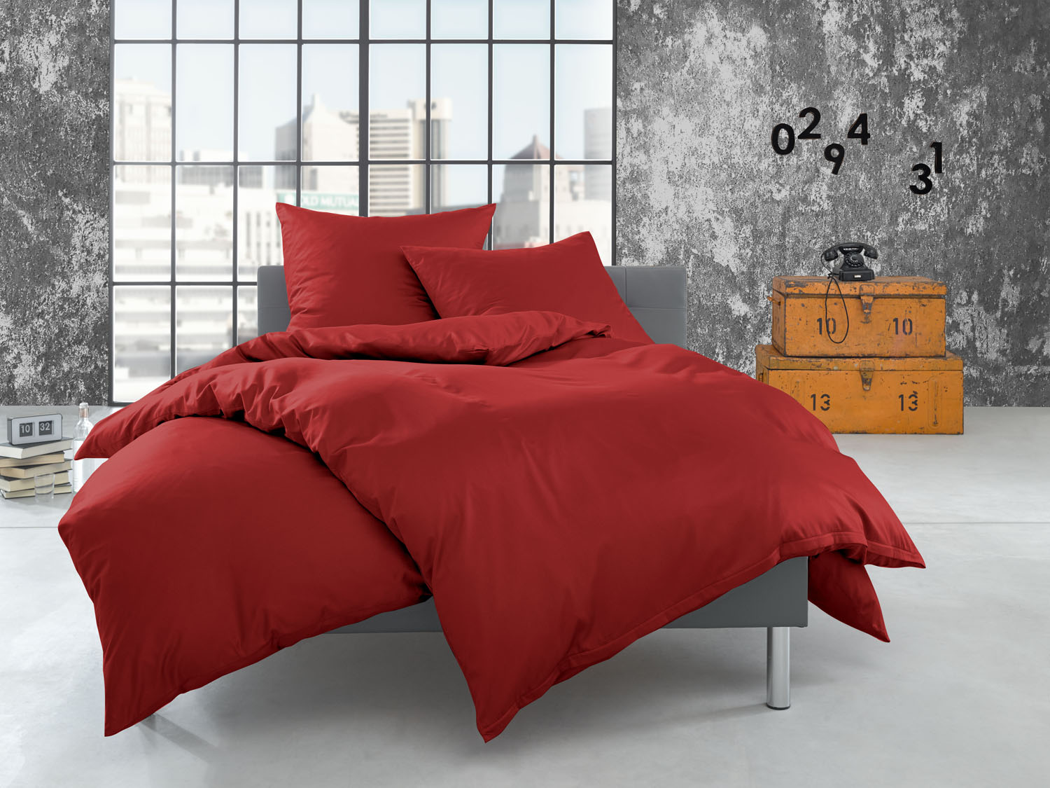 Winter Fein Flanell Bettwäsche Rot 155x220cm uni kuschelig weich & warm - 100% Baumwolle Reißverschluss atmungsaktiv einfarbig von Bettwaesche-mit-Stil