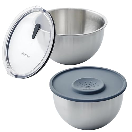 Betty Bossi - Edelstahlschüssel mit Deckel und Spritzschutz - 2er-Set - Edelstahl Silikonmatte Deckel für sicheren Transport - Schüsselduo mit vielen Talenten von Betty Bossi