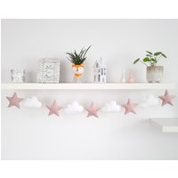 Stern Und Wolke Stoff Girlande, Puderrosa Banner Baby Mädchen Kinderzimmer, Rosa Dekor Mädchenzimmer von BettyHomeDecor