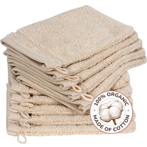 Betully 10 Stück Waschlappen Frottee Set aus 100% Baumwolle 16x21 cm Schnelltrocknendes 500 gr/m² Türkisches Baumwolle Handtücher Set (Creme) von Betully