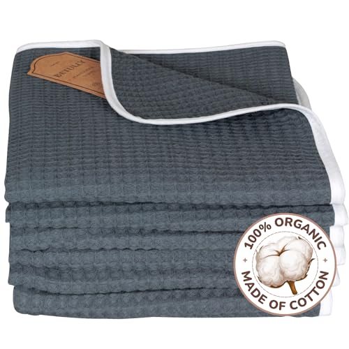 Betully 50x70 cm Waffelpique Geschirrtücher Set 6 Stück aus 100% Baumwolle Schnelltrocknendes 500 gr/m² Türkisches Baumwolle Handtücher Set (Anthrazit) von Betully