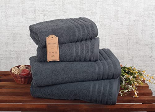 Betully Handtücher und Badetücher Set aus 100% Baumwolle Schnelltrocknendes 500 gr/m² Türkisches Baumwolle Gästehandtücher Set (2 Badetücher und 2 Handtücher, Anthrazit) von Betully