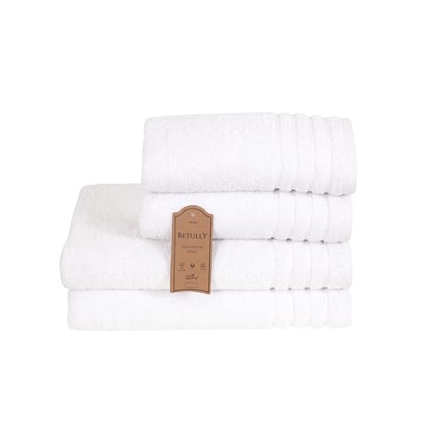 Betully Handtücher und Badetücher Set aus 100% Baumwolle Schnelltrocknendes 500 gr/m² Türkisches Baumwolle Gästehandtücher Set (2 Badetücher und 2 Handtücher, Weiß) von Betully