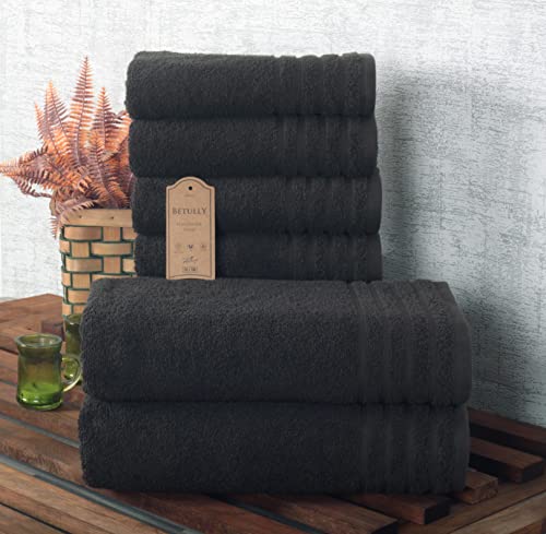 Betully Handtücher und Badetücher Set aus 100% Baumwolle Schnelltrocknendes 500 gr/m² Türkisches Baumwolle Gästehandtücher Set (4 Handtücher und 2 Badetücher, Schwarz) von Betully