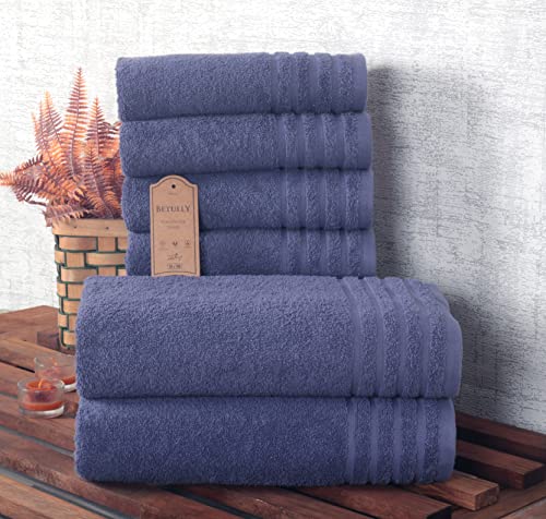 Betully Handtücher und Badetücher Set aus 100% Baumwolle Schnelltrocknendes 500 gr/m² Türkisches Baumwolle Gästehandtücher Set (4 Handtücher und 2 Badetücher, Navy Blau) von Betully