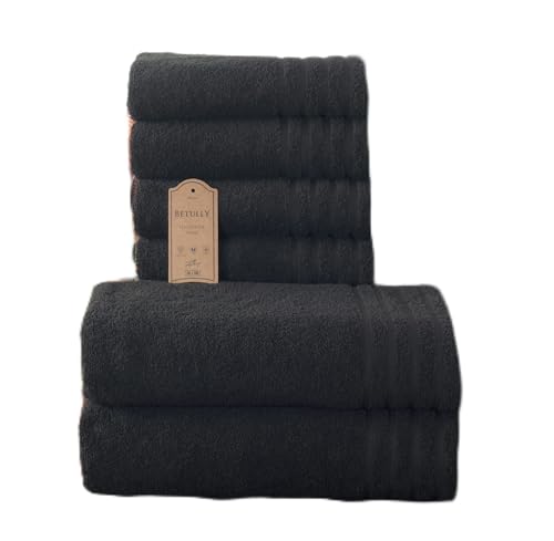 Betully Handtücher und Badetücher Set aus 100% Baumwolle Schnelltrocknendes 500 gr/m² Türkisches Baumwolle Gästehandtücher Set (4 Handtücher und 2 Badetücher, Schwarz) von Betully
