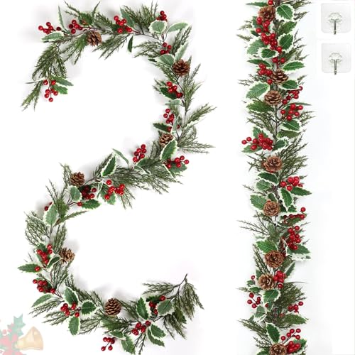 Betylifoy Künstliche Weihnachtsgirlande Künstliche Beerengirlande mit Tannenzapfen Tannennadeln 2 Stück 4M Weihnachtskranz für die Weihnachtsfeier, Weihnachtsbaumschmuck (2) von Betylifoy