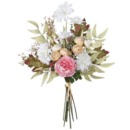 Betylifoy Künstlicher Blumenstrauss Kunstblumen wie echt künstliche Grün Dahlien Deko Blumen Fake Blumenarrangements Hochzeitsstrauß Künstliche Blumen für Tischdekorationen (Dahlie-Weiß) von Betylifoy