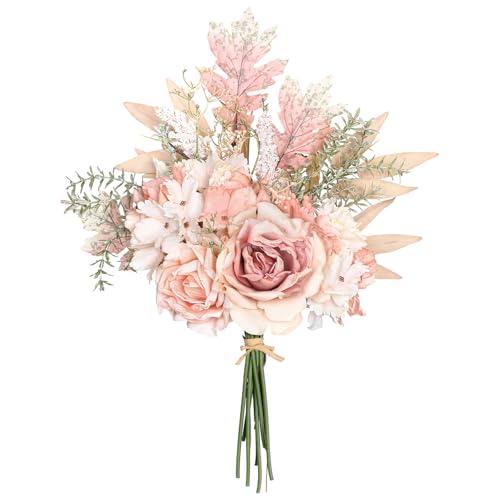 Betylifoy Künstlicher Blumenstrauss Kunstblumen wie echt künstliche Hortensie Deko Blumen Fake Blumenarrangements Hochzeitsstrauß Künstliche Blumen für Tischdekorationen (Rosa-Champagner) von Betylifoy