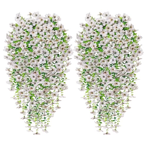 Betylifoy Kunstblumen Hängend 4 Stück Künstliche Hängepflanzen wie Echt 76cm Lang Kunstblumen Outdoor Wetterfest Künstliche Pflanzen UV-Beständig für Draußen Garten Balkon Dekoration (Weiß) von Betylifoy