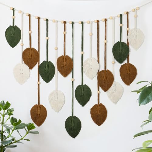 Betylifoy Makramee Wandbehang Wandteppich Groß Boho Deko Makramee Blätter Wandteppich Gewebtes Wandbehang Dekor für Schlafzimmer Wohnzimmer Kinderzimmer (Khaki) von Betylifoy