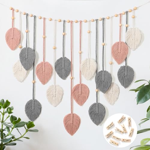 Betylifoy Makramee Wandbehang Wandteppich Groß Boho Deko Makramee Blätter Wandteppich Gewebtes Wandbehang Dekor für Schlafzimmer Wohnzimmer Kinderzimmer (Rosa) von Betylifoy