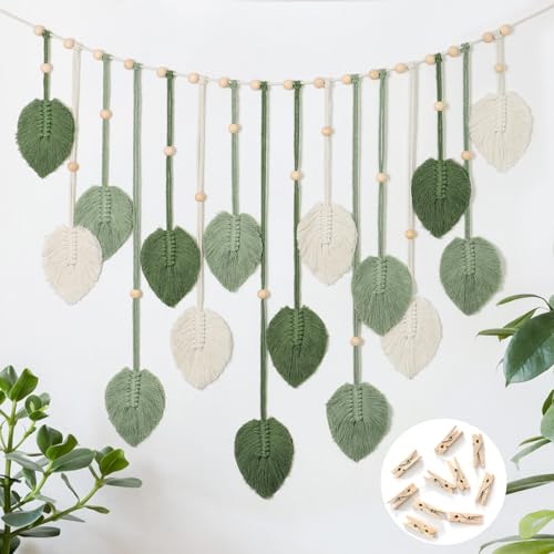 Betylifoy Makramee Wandbehang Wandteppich Groß Boho Deko Makramee Blätter Wandteppich Gewebtes Wandbehang Dekor für Schlafzimmer Wohnzimmer Kinderzimmer (Grün) von Betylifoy