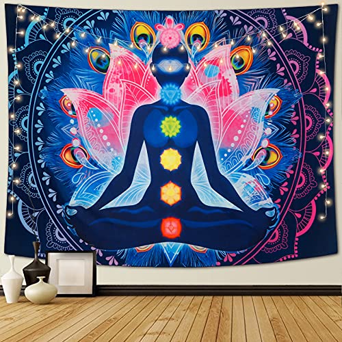 Betylifoy Sieben Chakra Tapisserie Bunte psychedelische Mandala Tapisserie Yoga Meditation Tapisserie Wandbehang Indischer Hippie Tapisserie Wandkunst Dekor für Schlafzimmer (130x150cm) von Betylifoy