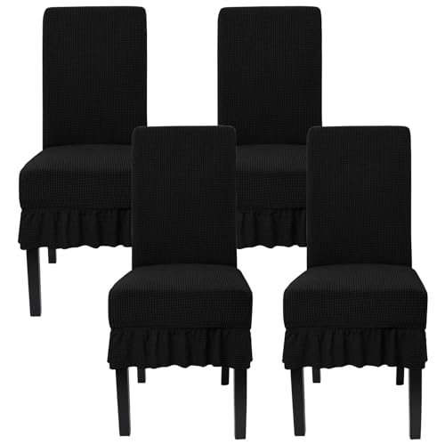 Betylifoy Stuhlhussen 4er Set Stretch Stuhlbezug für Esszimmerstühle Abnehmbare Stuhlbezug Schwingstuhl Stuhlbezüge Kariertes Hussen für Stühle Esszimmer Restaurant Hotel Bankett (Schwarz, 4PCS) von Betylifoy